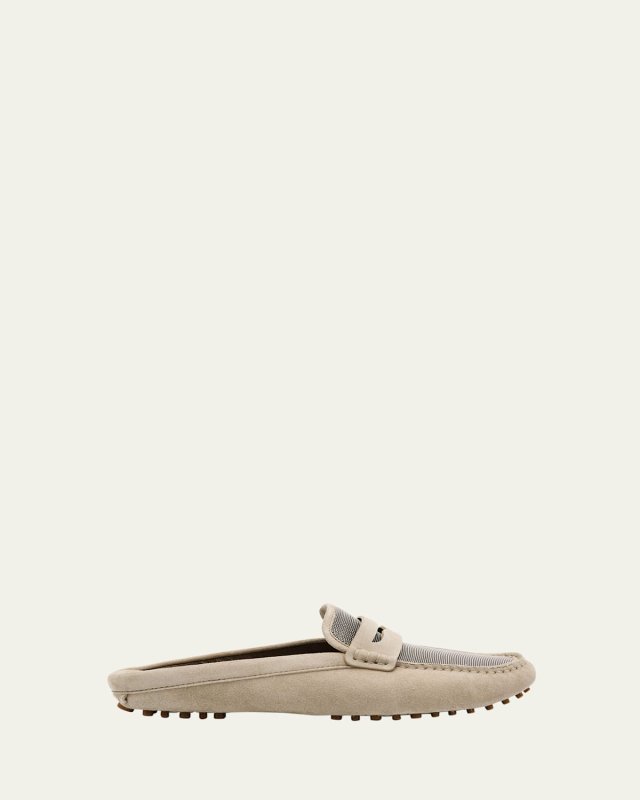 Suede Monili Penny Loafer Mules